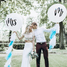 将图片加载到图库查看器，2pcs/lot Good Quality 36inch Round White and black Print Mr&amp;Mrs Latex Balloons For Happy Wedding And  Valentine's Day
