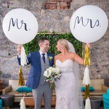 将图片加载到图库查看器，2pcs/lot Good Quality 36inch Round White and black Print Mr&amp;Mrs Latex Balloons For Happy Wedding And  Valentine's Day
