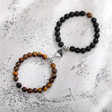 将图片加载到图库查看器，2pcs/set Couple Bracelets Natural Stone Beads Heart Shaped Distance Magnet Attraction Couples Matching Stone Bracelet For Women Men Girl Boy Best Friend Healing Friendship Bracelet

