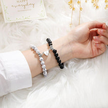 将图片加载到图库查看器，2pcs/set Couple Bracelets Natural Stone Beads Heart Shaped Distance Magnet Attraction Couples Matching Stone Bracelet For Women Men Girl Boy Best Friend Healing Friendship Bracelet
