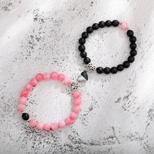 将图片加载到图库查看器，2pcs/set Couple Bracelets Natural Stone Beads Heart Shaped Distance Magnet Attraction Couples Matching Stone Bracelet For Women Men Girl Boy Best Friend Healing Friendship Bracelet
