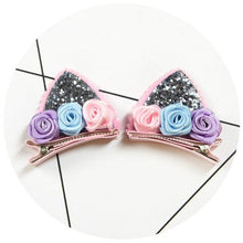 Load image into Gallery viewer, 2pcs/Set Cute Hair Clips For Girls Glitter Rainbow Felt Fabric Flowers Hairpins Cat Ears Bunny Barrettes Kids Hair Accessories for Halloween Parties Cosplay for Girls
