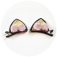 Load image into Gallery viewer, 2pcs/Set Cute Hair Clips For Girls Glitter Rainbow Felt Fabric Flowers Hairpins Cat Ears Bunny Barrettes Kids Hair Accessories for Halloween Parties Cosplay for Girls
