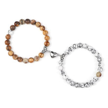 将图片加载到图库查看器，2Pcs/Set Heart Shape Magnet Pendant Bracelet Couples Love Meaningful Natural Stone Bangles Jewelry Bracelet For Couples Elastic Magnetic Field Therapy Bracelet Women Matt Stone Bracelets For Girlfriend
