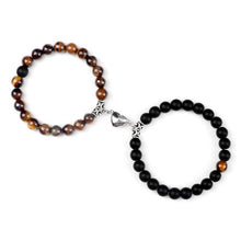 将图片加载到图库查看器，2Pcs/Set Heart Shape Magnet Pendant Bracelet Couples Love Meaningful Natural Stone Bangles Jewelry Bracelet For Couples Elastic Magnetic Field Therapy Bracelet Women Matt Stone Bracelets For Girlfriend
