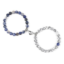 将图片加载到图库查看器，2Pcs/Set Heart Shape Magnet Pendant Bracelet Couples Love Meaningful Natural Stone Bangles Jewelry Bracelet For Couples Elastic Magnetic Field Therapy Bracelet Women Matt Stone Bracelets For Girlfriend
