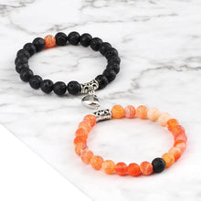 将图片加载到图库查看器，2Pcs/Set Heart Shape Magnet Pendant Bracelet Couples Love Meaningful Natural Stone Bangles Jewelry Bracelet For Couples Elastic Magnetic Field Therapy Bracelet Women Matt Stone Bracelets For Girlfriend
