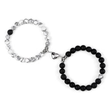 将图片加载到图库查看器，2Pcs/Set Heart Shape Magnet Pendant Bracelet Couples Love Meaningful Natural Stone Bangles Jewelry Bracelet For Couples Elastic Magnetic Field Therapy Bracelet Women Matt Stone Bracelets For Girlfriend
