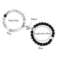 将图片加载到图库查看器，2Pcs/Set Heart Shape Magnet Pendant Bracelet Couples Love Meaningful Natural Stone Bangles Jewelry Bracelet For Couples Elastic Magnetic Field Therapy Bracelet Women Matt Stone Bracelets For Girlfriend
