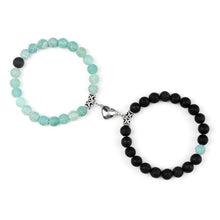 将图片加载到图库查看器，2Pcs/Set Heart Shape Magnet Pendant Bracelet Couples Love Meaningful Natural Stone Bangles Jewelry Bracelet For Couples Elastic Magnetic Field Therapy Bracelet Women Matt Stone Bracelets For Girlfriend
