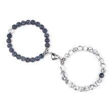 将图片加载到图库查看器，2Pcs/Set Heart Shape Magnet Pendant Bracelet Couples Love Meaningful Natural Stone Bangles Jewelry Bracelet For Couples Elastic Magnetic Field Therapy Bracelet Women Matt Stone Bracelets For Girlfriend
