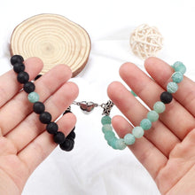 将图片加载到图库查看器，2Pcs/Set Heart Shape Magnet Pendant Bracelet Couples Love Meaningful Natural Stone Bangles Jewelry Bracelet For Couples Elastic Magnetic Field Therapy Bracelet Women Matt Stone Bracelets For Girlfriend
