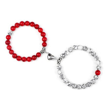 将图片加载到图库查看器，2Pcs/Set Heart Shape Magnet Pendant Bracelet Couples Love Meaningful Natural Stone Bangles Jewelry Bracelet For Couples Elastic Magnetic Field Therapy Bracelet Women Matt Stone Bracelets For Girlfriend
