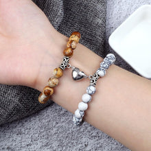 将图片加载到图库查看器，2Pcs/Set Heart Shape Magnet Pendant Bracelet Couples Love Meaningful Natural Stone Bangles Jewelry Bracelet For Couples Elastic Magnetic Field Therapy Bracelet Women Matt Stone Bracelets For Girlfriend
