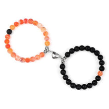 将图片加载到图库查看器，2Pcs/Set Heart Shape Magnet Pendant Bracelet Couples Love Meaningful Natural Stone Bangles Jewelry Bracelet For Couples Elastic Magnetic Field Therapy Bracelet Women Matt Stone Bracelets For Girlfriend
