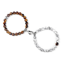将图片加载到图库查看器，2Pcs/Set Heart Shape Magnet Pendant Bracelet Couples Love Meaningful Natural Stone Bangles Jewelry Bracelet For Couples Elastic Magnetic Field Therapy Bracelet Women Matt Stone Bracelets For Girlfriend
