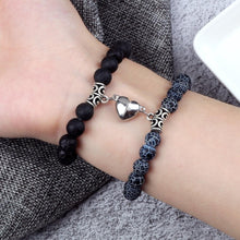 将图片加载到图库查看器，2Pcs/Set Heart Shape Magnet Pendant Bracelet Couples Love Meaningful Natural Stone Bangles Jewelry Bracelet For Couples Elastic Magnetic Field Therapy Bracelet Women Matt Stone Bracelets For Girlfriend
