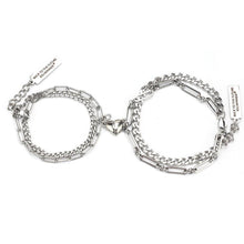 Load image into Gallery viewer, 2pcs/Set Stainless Steel Double Chain Vintage Couple Bracelet Heart Magnet Attractive Magnetic Bracelet Oval Chain Paperclip Chain Double Layer Love Heart Magnet Bangle Bracelets Hypoallergenic Engraved Adjustable Couple Bracelet Set Gifts For Women Men
