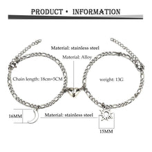 将图片加载到图库查看器，2pcs/set Stainless Steel Sun Moon Couple Bracelets Magnet Attraction Love Heart Shaped Charms Couples Bracelet Stainless Steel Chain Bracelets Charm Jewelry Matching Couple Bracelets

