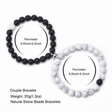 将图片加载到图库查看器，2Pcs/set White Black Couple Magnetic Bracelets Natural Stone Matching Bracelet Magnetic Beaded Bracelets Set Attraction Friendship Relationship Wish Bracelet Gift For Women Men Him Her Best Friends
