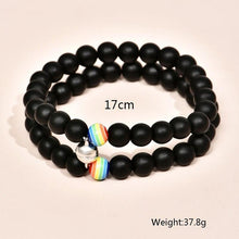 将图片加载到图库查看器，2Pcs/set White Black Couple Magnetic Bracelets Natural Stone Matching Bracelet Magnetic Beaded Bracelets Set Attraction Friendship Relationship Wish Bracelet Gift For Women Men Him Her Best Friends
