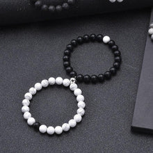将图片加载到图库查看器，2Pcs/set White Black Couple Magnetic Bracelets Natural Stone Matching Bracelet Magnetic Beaded Bracelets Set Attraction Friendship Relationship Wish Bracelet Gift For Women Men Him Her Best Friends
