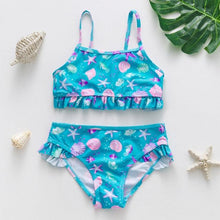 将图片加载到图库查看器，3-16Y Cartoon Two-piece Girls Swimwear Ruffle Swimsuit Bikini Set One Shoulder Beachwear Princess Two Piece Bathing Suit Children Swimwear Girls Swimsuit Bikini Set
