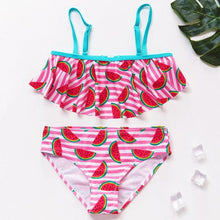 将图片加载到图库查看器，3-16Y Cartoon Two-piece Girls Swimwear Ruffle Swimsuit Bikini Set One Shoulder Beachwear Princess Two Piece Bathing Suit Children Swimwear Girls Swimsuit Bikini Set
