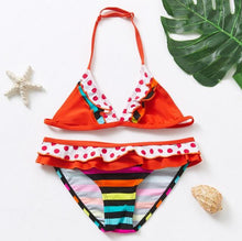 将图片加载到图库查看器，3-16Y Cartoon Two-piece Girls Swimwear Ruffle Swimsuit Bikini Set One Shoulder Beachwear Princess Two Piece Bathing Suit Children Swimwear Girls Swimsuit Bikini Set
