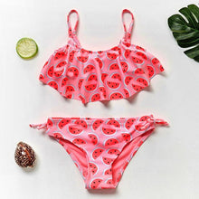 将图片加载到图库查看器，3-16Y Cartoon Two-piece Girls Swimwear Ruffle Swimsuit Bikini Set One Shoulder Beachwear Princess Two Piece Bathing Suit Children Swimwear Girls Swimsuit Bikini Set
