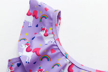 将图片加载到图库查看器，3-16Y Cartoon Two-piece Girls Swimwear Ruffle Swimsuit Bikini Set One Shoulder Beachwear Princess Two Piece Bathing Suit Children Swimwear Girls Swimsuit Bikini Set
