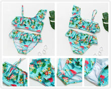 将图片加载到图库查看器，3-16Y Cartoon Two-piece Girls Swimwear Ruffle Swimsuit Bikini Set One Shoulder Beachwear Princess Two Piece Bathing Suit Children Swimwear Girls Swimsuit Bikini Set
