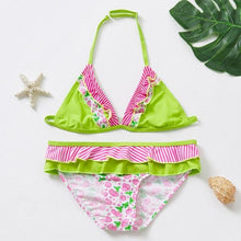 将图片加载到图库查看器，3-16Y Cartoon Two-piece Girls Swimwear Ruffle Swimsuit Bikini Set One Shoulder Beachwear Princess Two Piece Bathing Suit Children Swimwear Girls Swimsuit Bikini Set

