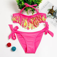 将图片加载到图库查看器，3-16Y Cartoon Two-piece Girls Swimwear Ruffle Swimsuit Bikini Set One Shoulder Beachwear Princess Two Piece Bathing Suit Children Swimwear Girls Swimsuit Bikini Set
