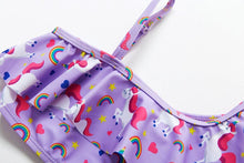 将图片加载到图库查看器，3-16Y Cartoon Two-piece Girls Swimwear Ruffle Swimsuit Bikini Set One Shoulder Beachwear Princess Two Piece Bathing Suit Children Swimwear Girls Swimsuit Bikini Set
