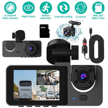 Load image into Gallery viewer, 3 Channel Dash Cam Front Inside Rear Vehicle Driving Recorder Car DVR
