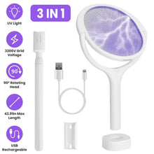 Load image into Gallery viewer, 3-in-1 90º Rotating Electric Bug Zapper Racket
