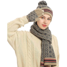 Load image into Gallery viewer, 3-in-1 Soft Warm Thick Cable Knitted Beanie Hat Scarf and Gloves Winter Set
