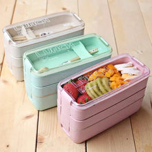 Load image into Gallery viewer, 3-Layer Stackable Bento Box Japanese Lunch Box Kit with Spoon &amp; Fork
