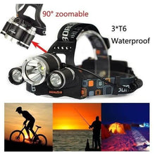 Load image into Gallery viewer, 3 LED XM-L T6 Waterproof Headlamp LED Torch Flashlight
