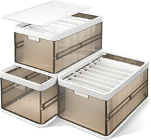 将图片加载到图库查看器，3-Pack: Foldable Storage Bin with Lid Stackable Plastic Closet Organizer
