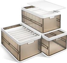 将图片加载到图库查看器，3-Pack: Foldable Storage Bin with Lid Stackable Plastic Closet Organizer
