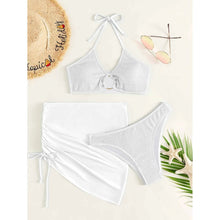 Load image into Gallery viewer, 3-Pack: Textured Ring Linked Halter Bikini Swimsuit &amp; Beach Skirt
