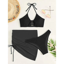 Load image into Gallery viewer, 3-Pack: Textured Ring Linked Halter Bikini Swimsuit &amp; Beach Skirt
