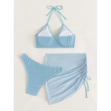 Load image into Gallery viewer, 3-Pack: Textured Ring Linked Halter Bikini Swimsuit &amp; Beach Skirt
