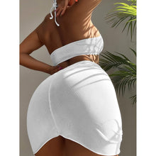 Load image into Gallery viewer, 3-Pack: Textured Ring Linked Halter Bikini Swimsuit &amp; Beach Skirt
