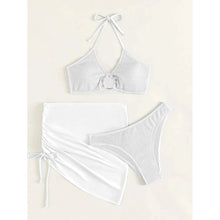 Load image into Gallery viewer, 3-Pack: Textured Ring Linked Halter Bikini Swimsuit &amp; Beach Skirt
