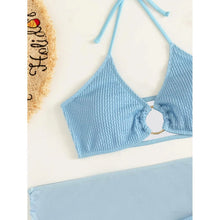 Load image into Gallery viewer, 3-Pack: Textured Ring Linked Halter Bikini Swimsuit &amp; Beach Skirt
