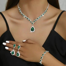将图片加载到图库查看器，3-Piece Set: Elegant Bridal Jewelry Set - Rhinestone-Encrusted Earrings, Necklace &amp; Bracelet Combo
