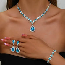 将图片加载到图库查看器，3-Piece Set: Elegant Bridal Jewelry Set - Rhinestone-Encrusted Earrings, Necklace &amp; Bracelet Combo
